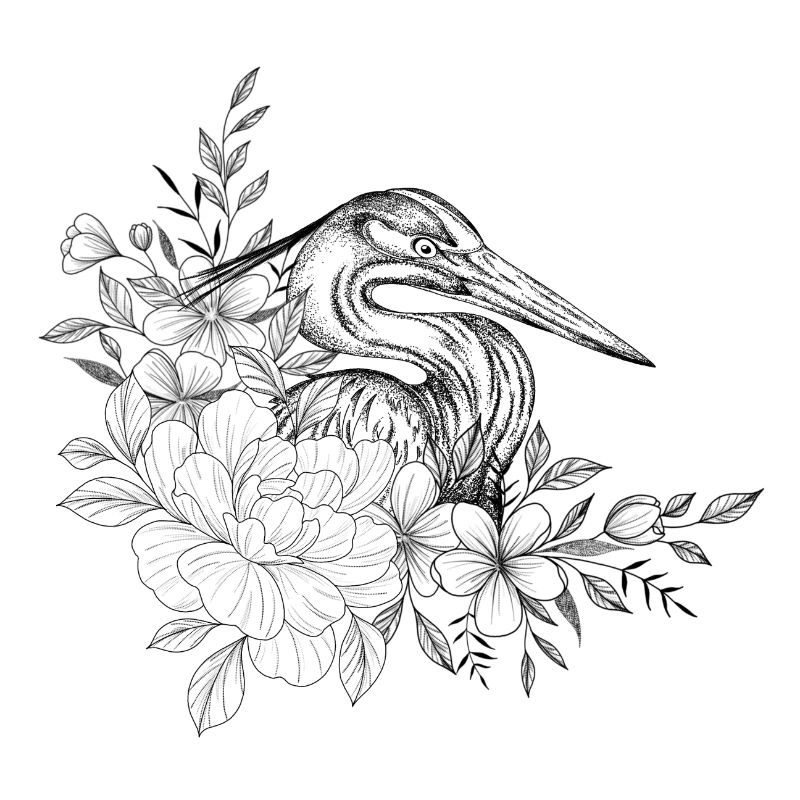 Dessin héron floral