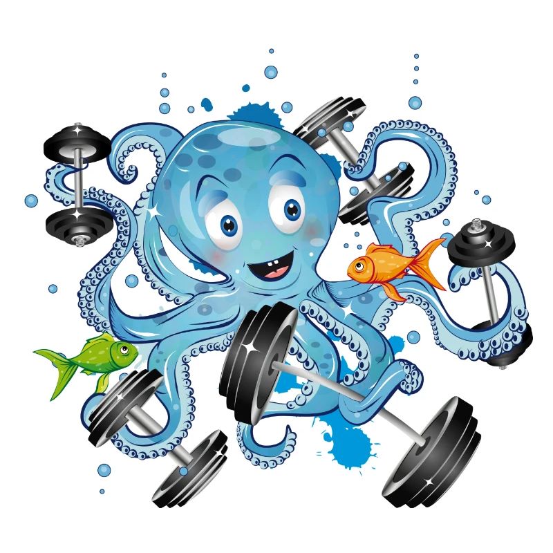 Bodybuilder octopus with dumbbells while exercising