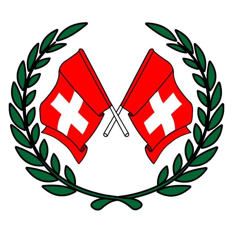 Drapeaux de la Suisse en couronne de laurier