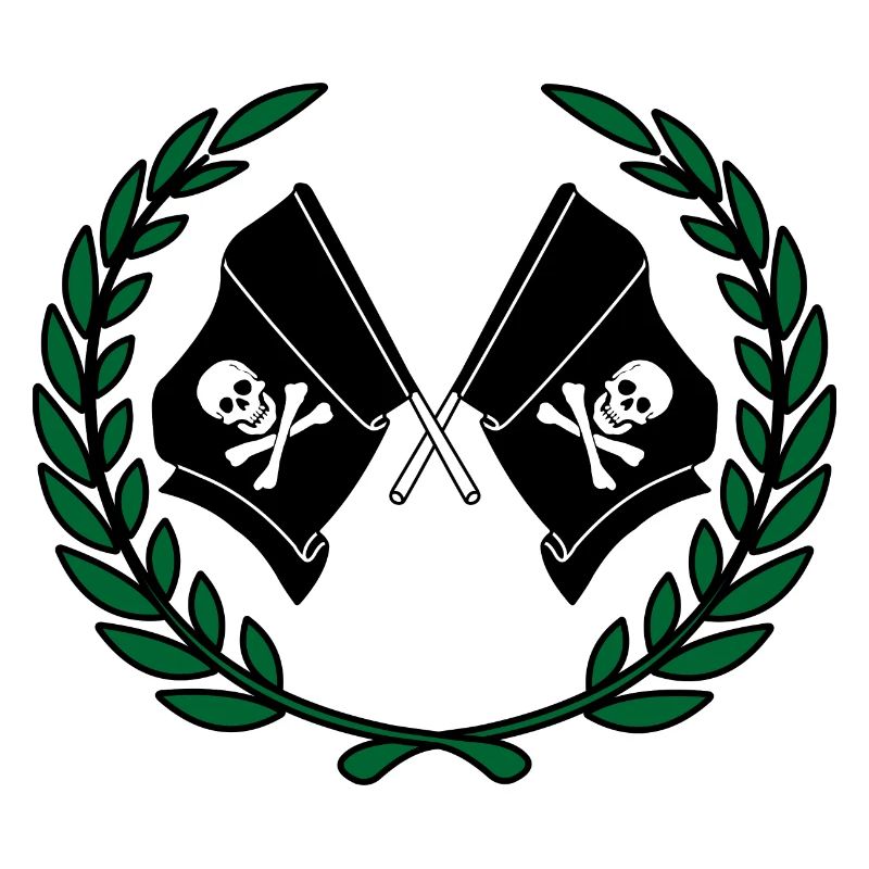 Pirate flags in laurel wreath