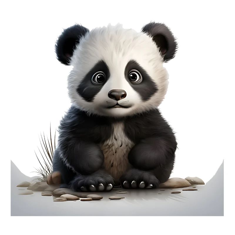 Bébé panda câlin sur un chemin de galets