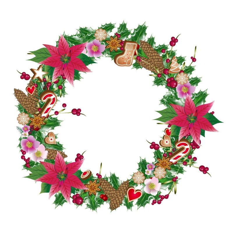 Üppig geschmückter Weihnachtskranz mit Deko