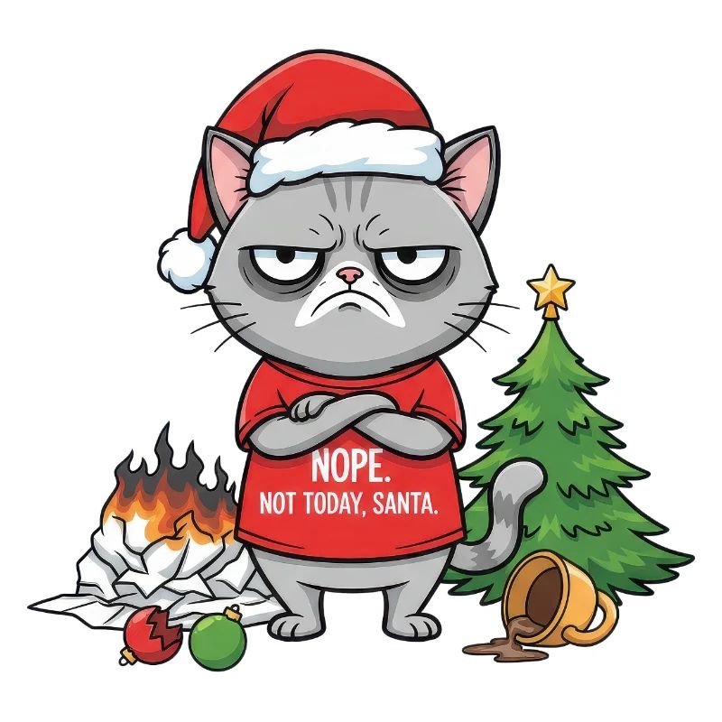 Grimmiger Weihnachtskater verweigert Santa