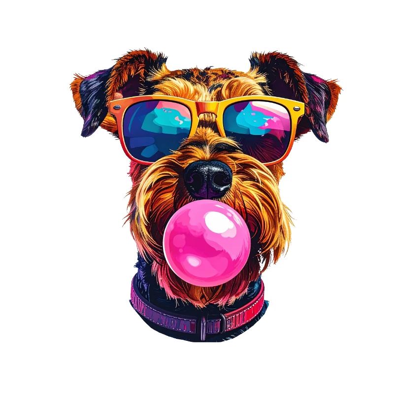 Airedale Terrier mit Bubblegum Sonnenbrille