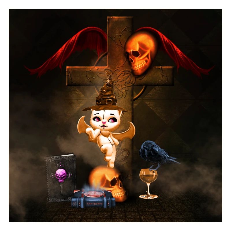 Scène macabre avec chat enchanté