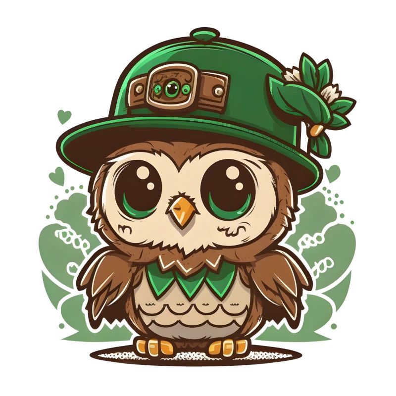 Chouette kawaii de la Saint-Patrick avec chapeau