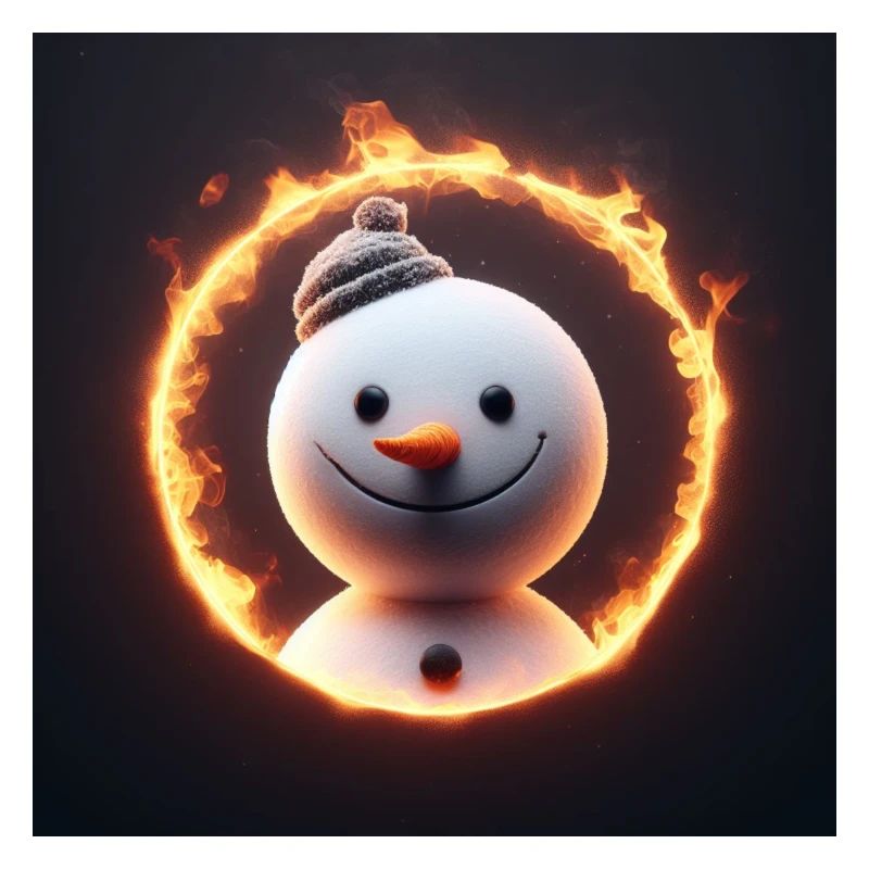 Schneemann blickt durch Feuerring