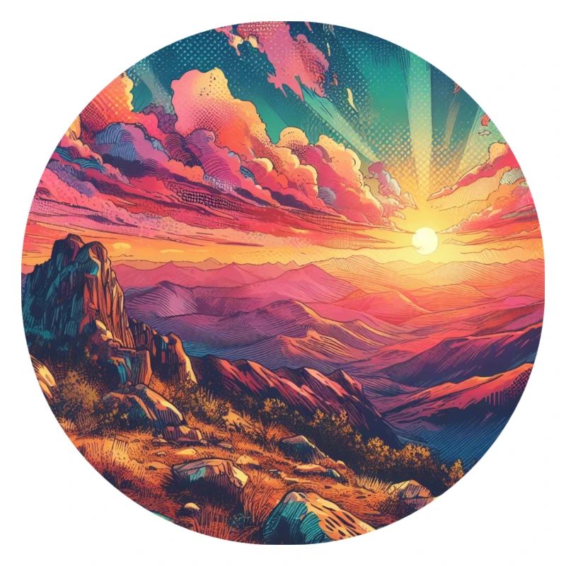 Landschaft farbenfroh Sonnenuntergang Berge Comic
