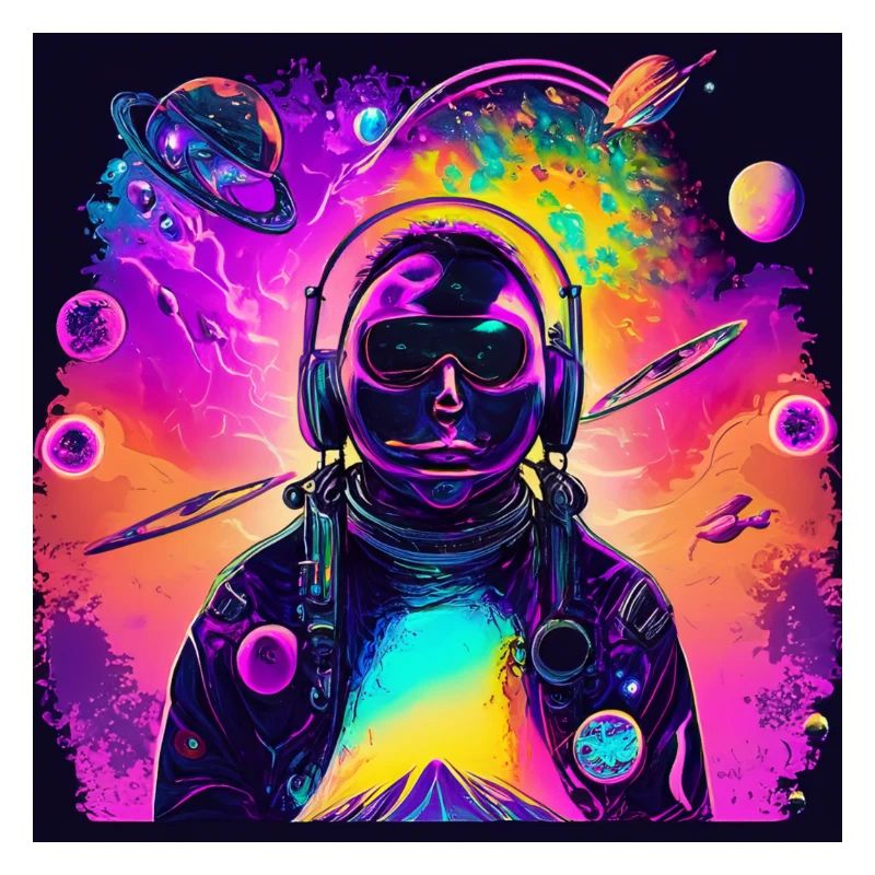 Neon astronaut in colorful universe