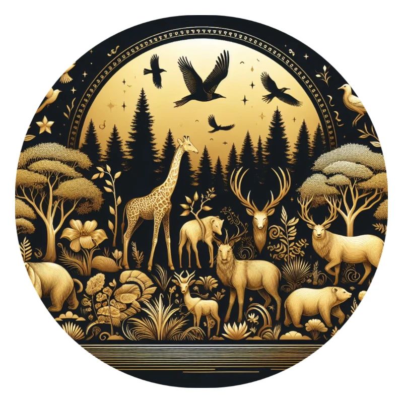 Animaux dans la forêt en or noir