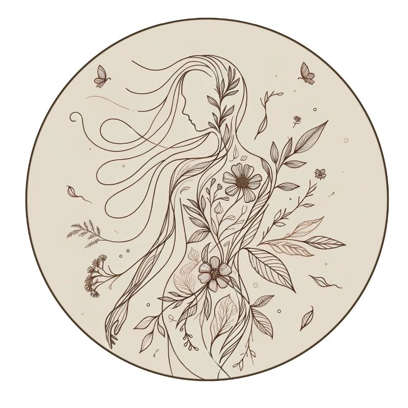 Botanical femininity in an ornamental circle