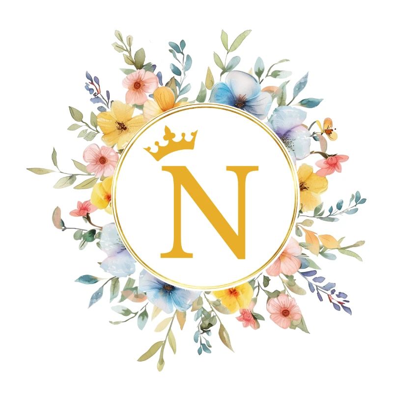 N Monogramme, Cercle de fleurs, Personnalisable