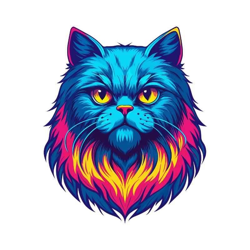 Chat persan à poil long blanc, dessin animé kawaii