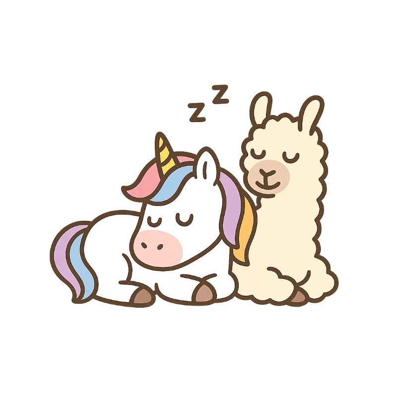 Licorne et lama endormis