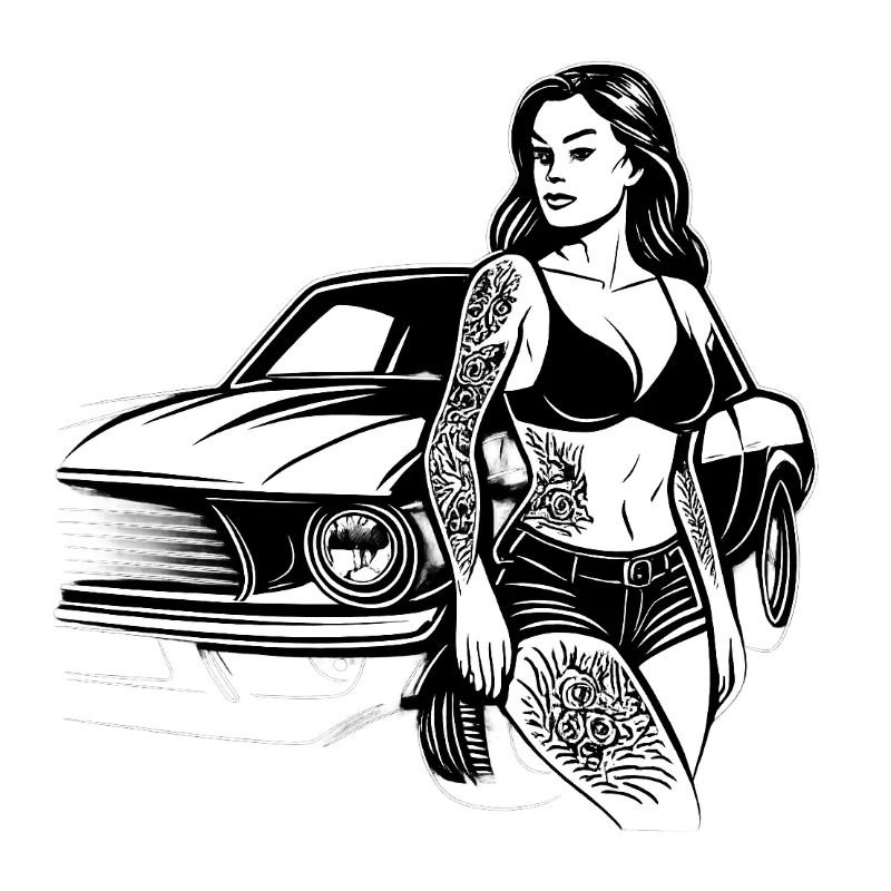 Tattoo-Pin-up und Oldtimer
