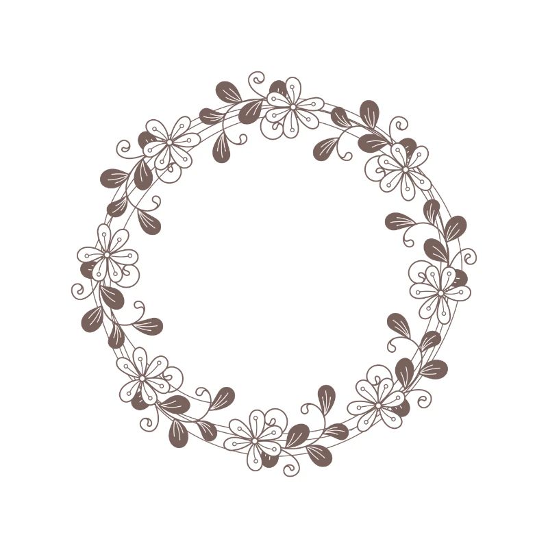 Romantic floral motif in a round, brown frame