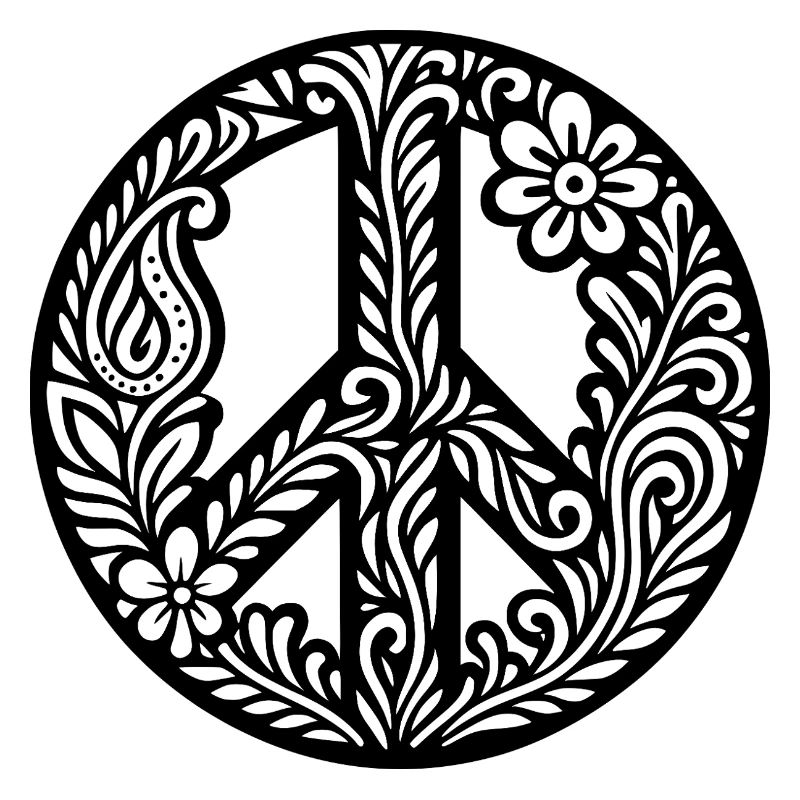 Peacezeichen mit Blumen in schwarzweiss