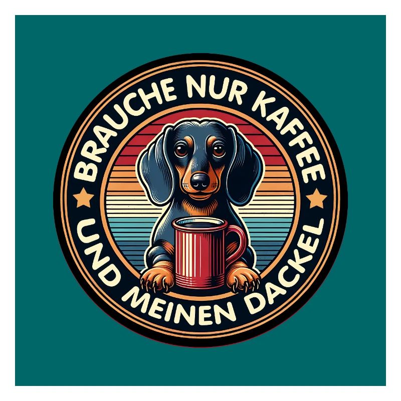 Dog dachshund with coffee cup humorous