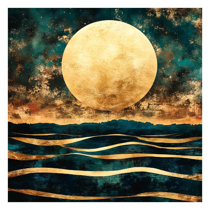 Lune dorée sur horizon aquarelle