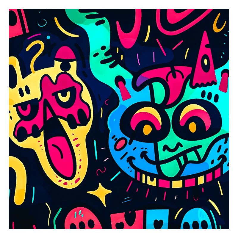 Illustration with Colorful Monsters