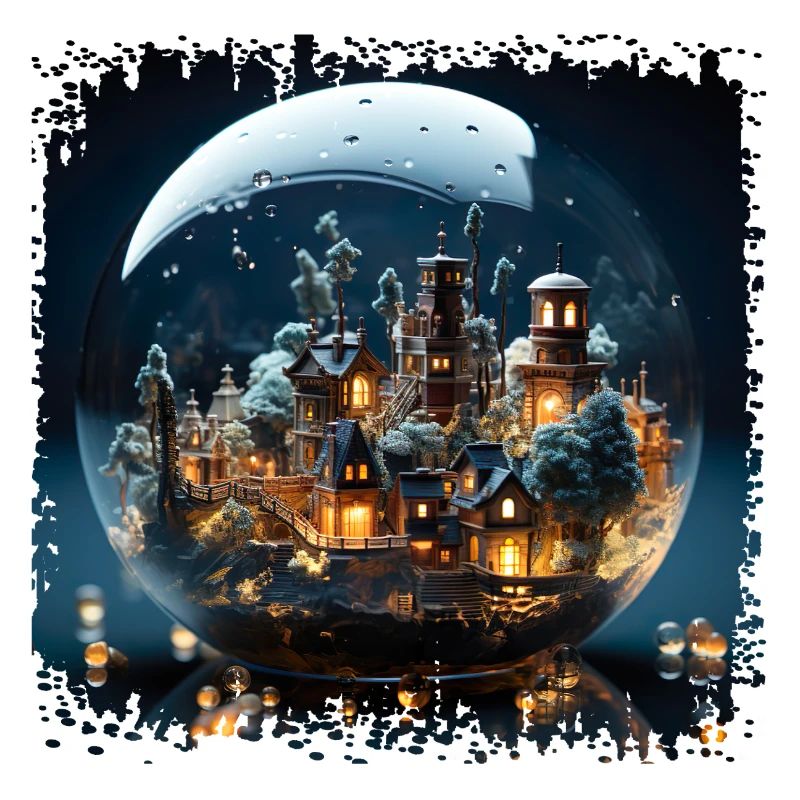 Magical winter town in a glass globe
