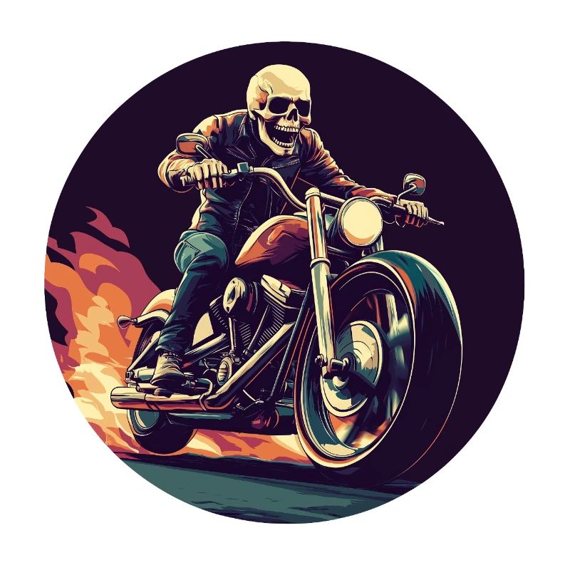 Skeleton on motorcycle flames