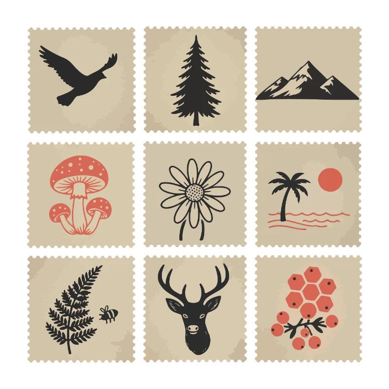 Collage de timbres nature