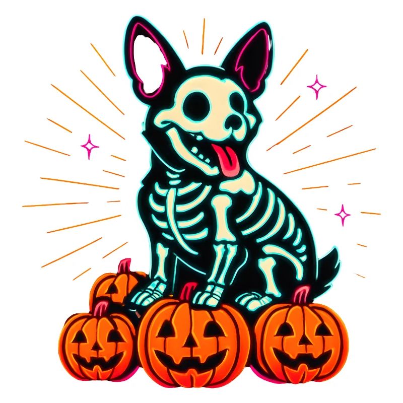 Neon Halloween Skeleton Dog