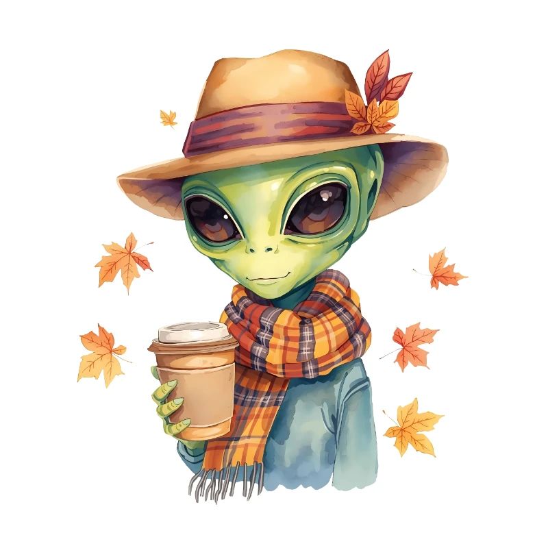 Hipster Alien mit Kaffee – Herbststimmung