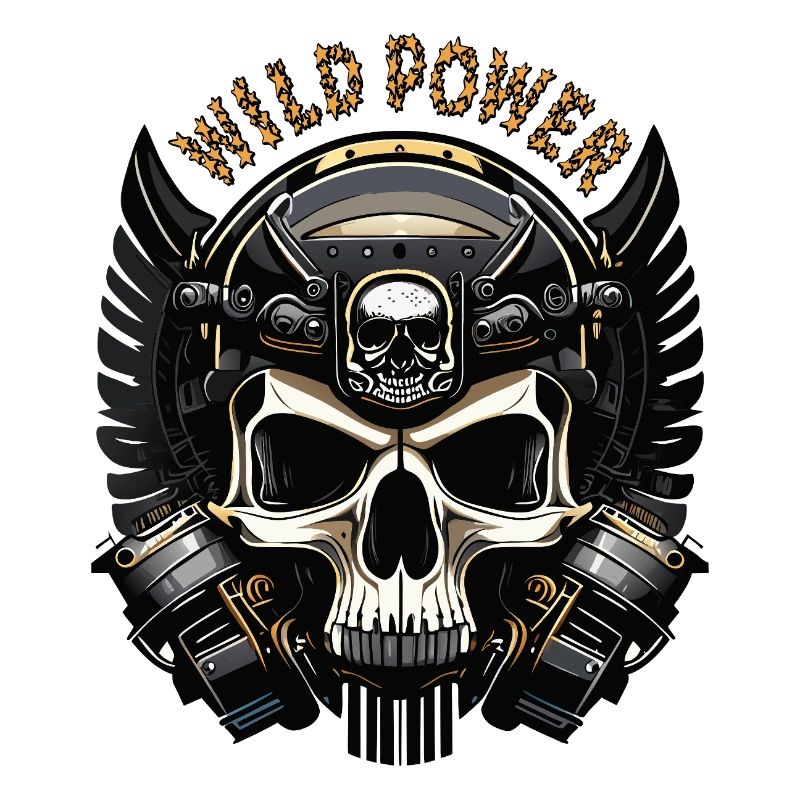 Wild Power Skull Biker Emblem