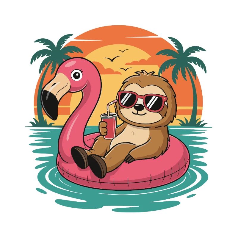 Funny Sloth Tropical Summer Flamingo Float Sunset
