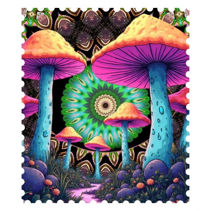 Champignons psychédéliques dans la forêt de mandala