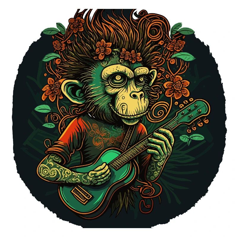 Monkey with guitar in the jungle