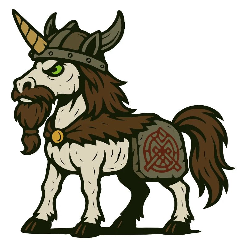 Wikinger-Krieger-Einhorn mit Bart und nordischem Zeichen