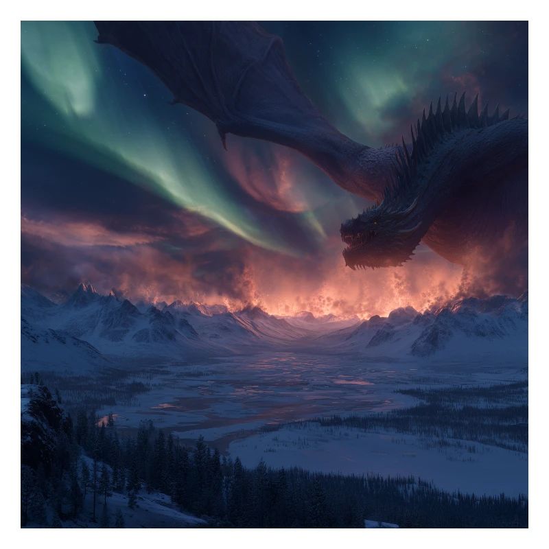Epischer Drache Feuer Eis Aurora Fantasy Art
