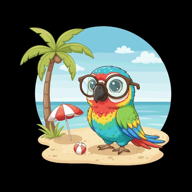 Cute Parrot with Glasses Beach Summer Vacation
