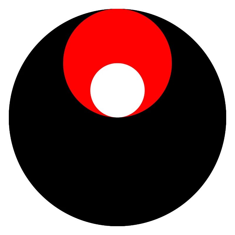 3 circles, black, red and white