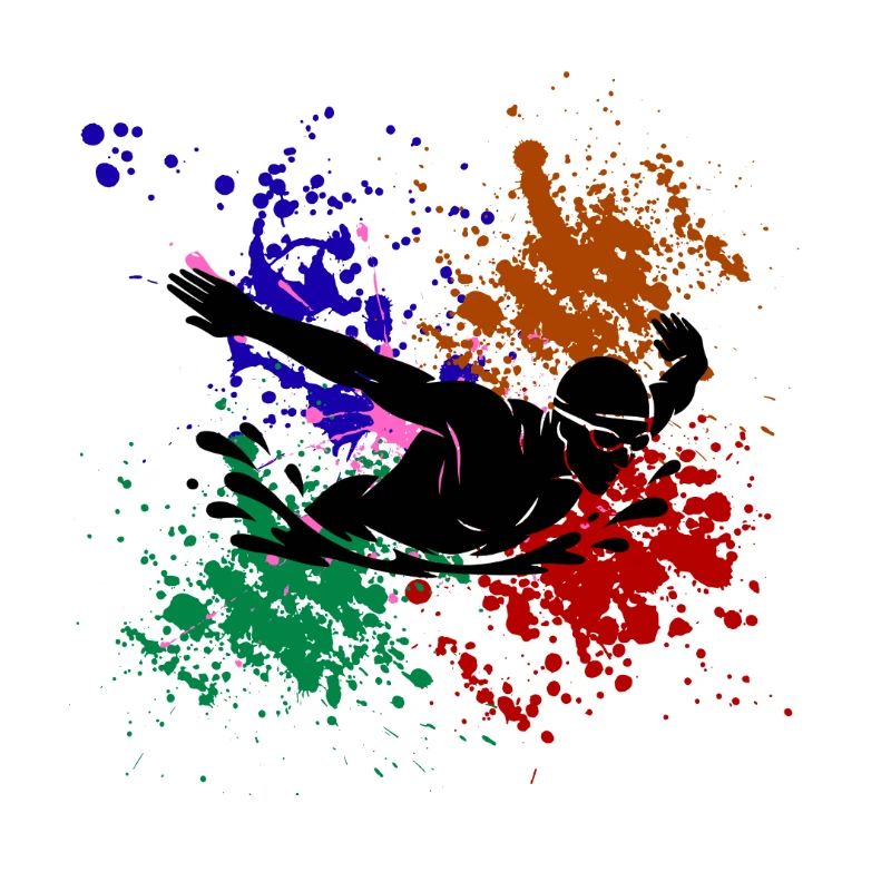 Nageur Éclats de Peinture Colorée