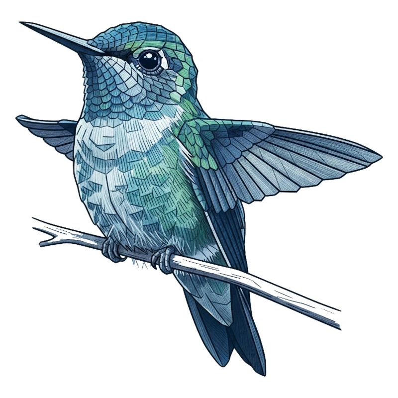 Colibri en reflet aquarelle
