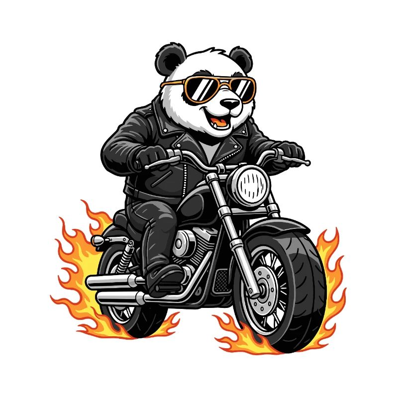 Cool Biker Panda Motorcycle Flames
