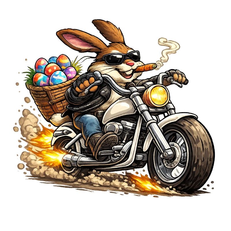 Easter bunny on motorcycle