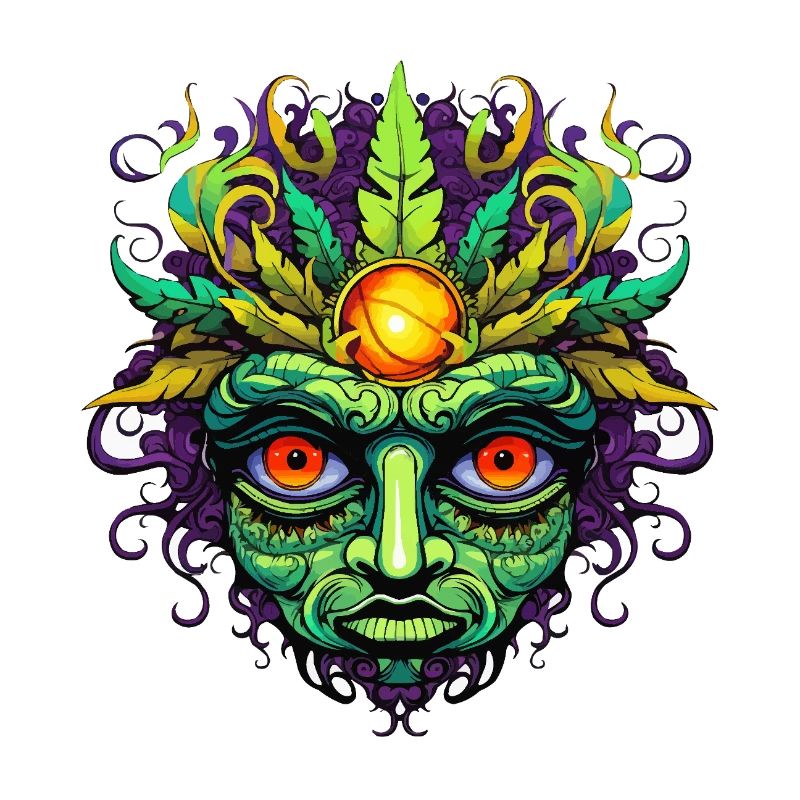 Psychedelisches Maskengesicht mit Sonnenkrone