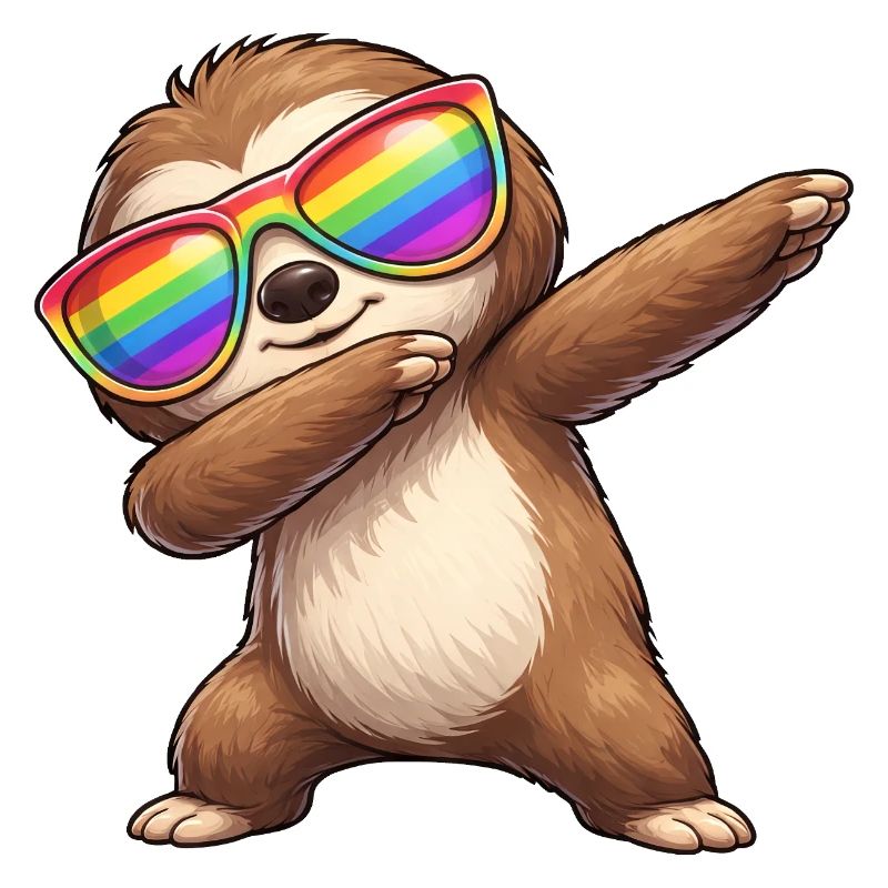 Cute Sloth Cartoon Dab Rainbow Summer Cool