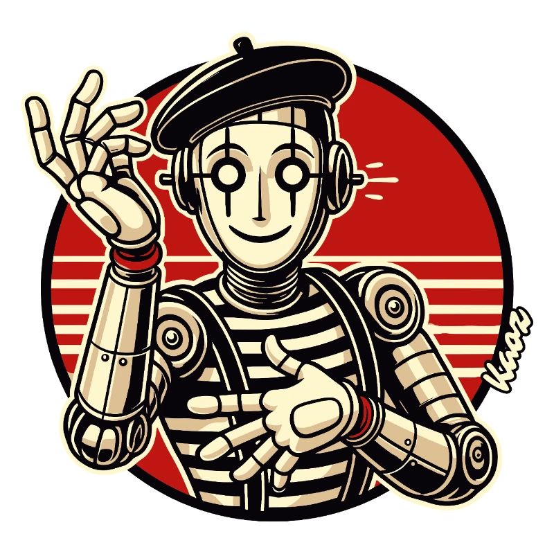Pantomime de robots rétro avec béret dans le style de la bande dessinée