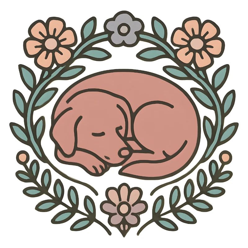 Chien endormi dans le cercle de fleurs