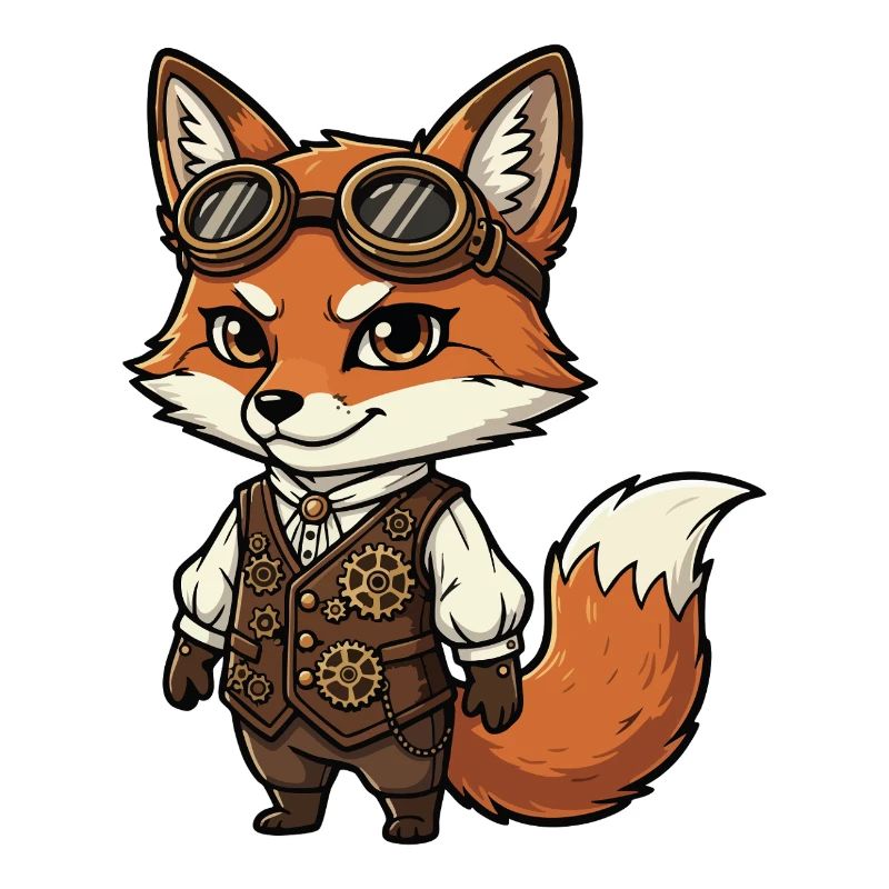 Fox Steampunk Vest Gears Cute Aviator