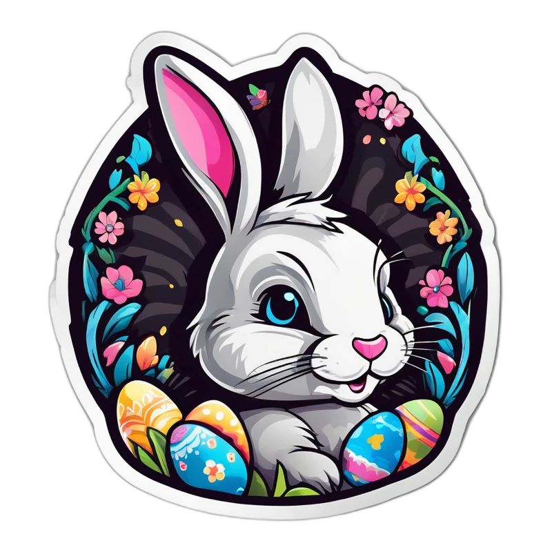Spring rabbit and colorful eggs