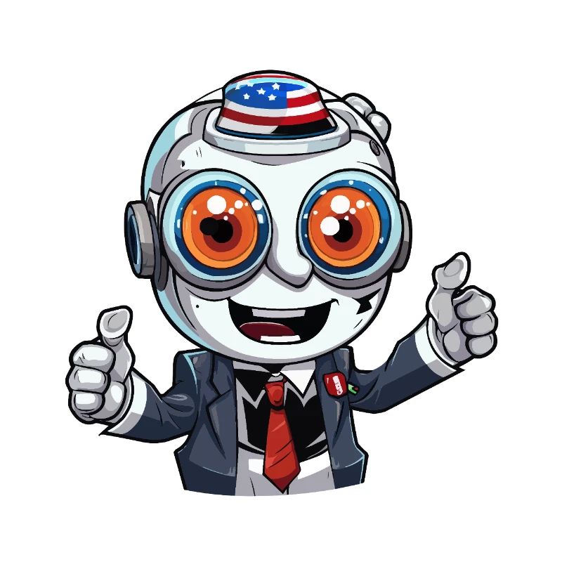 Robot-Maskottchen mit Flaggenhut