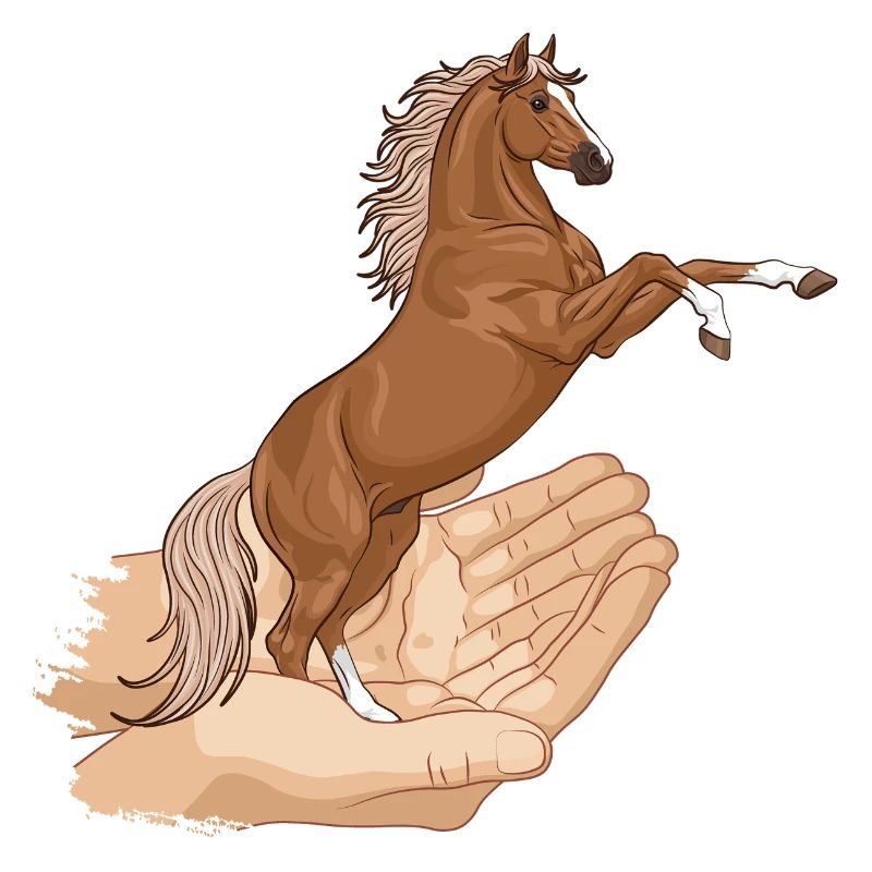 A prancing horse in two hands