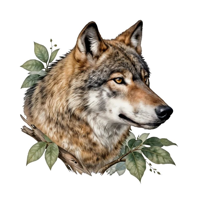 Wolf surrounded by foliage